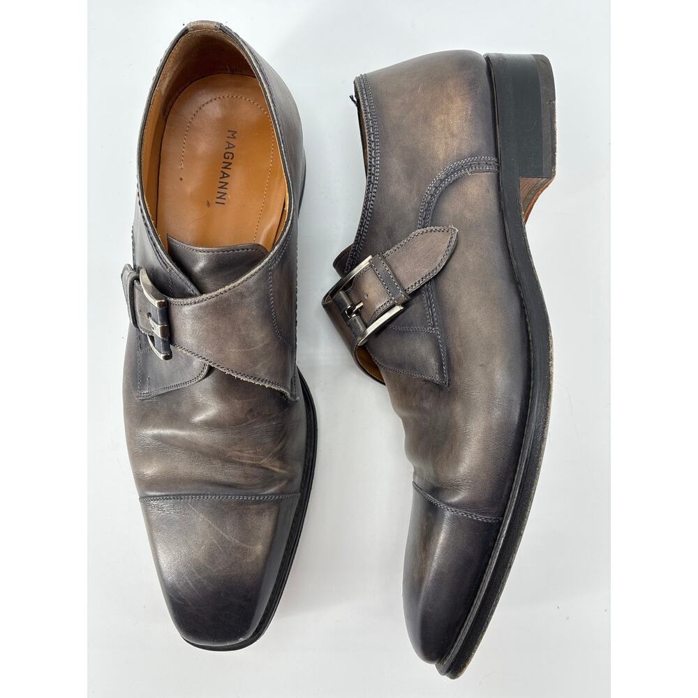 Magnanni Grey Leather Single Monk Strap Cap Toe Dress Shoes Men's Size 10 M